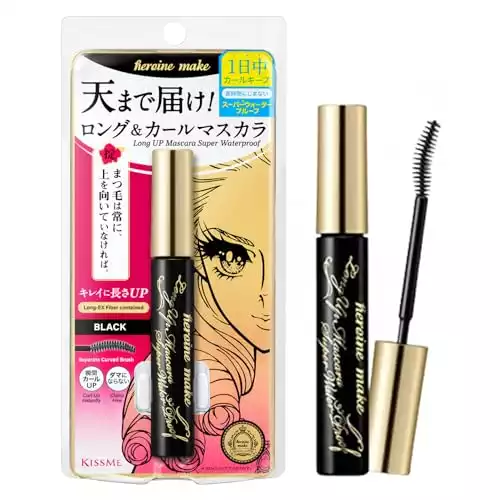 HEROINE MAKE by KISSME Long & Curl Up Waterproof Mascara Black, Lengthening & Volume Fiber Tubing Mascara Makeup